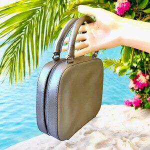 Calvin Klein Vintage Top Handle Silver Leather Satchel Handbag with sleeper